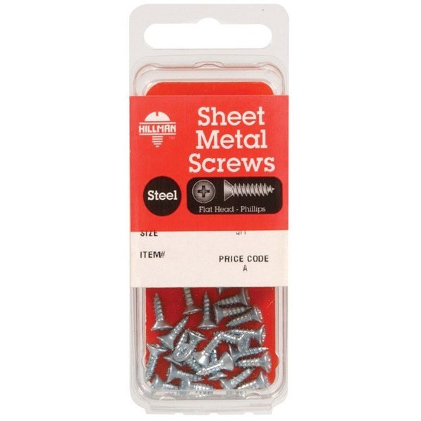 Hillman Sheet Metal Screw, #4 x 1/4 in, Zinc Plated Steel Flat Head Phillips Drive, 10 PK 5537